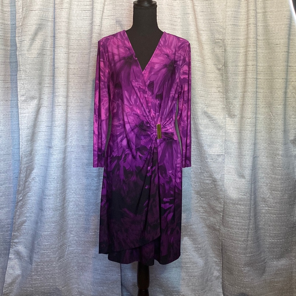 Fuscia and Black Calvin Klein wrap dress.size 10.